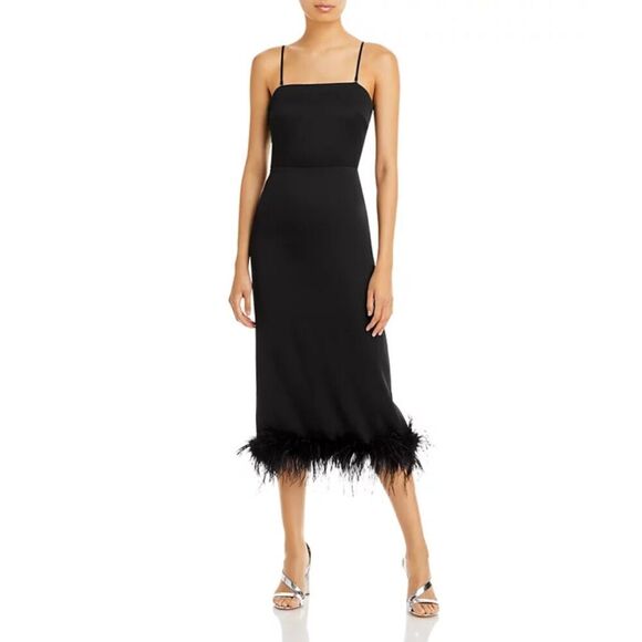 Lucy Paris Womens Mareena Feather Trim Black Dress Small - Picture 1 of 11